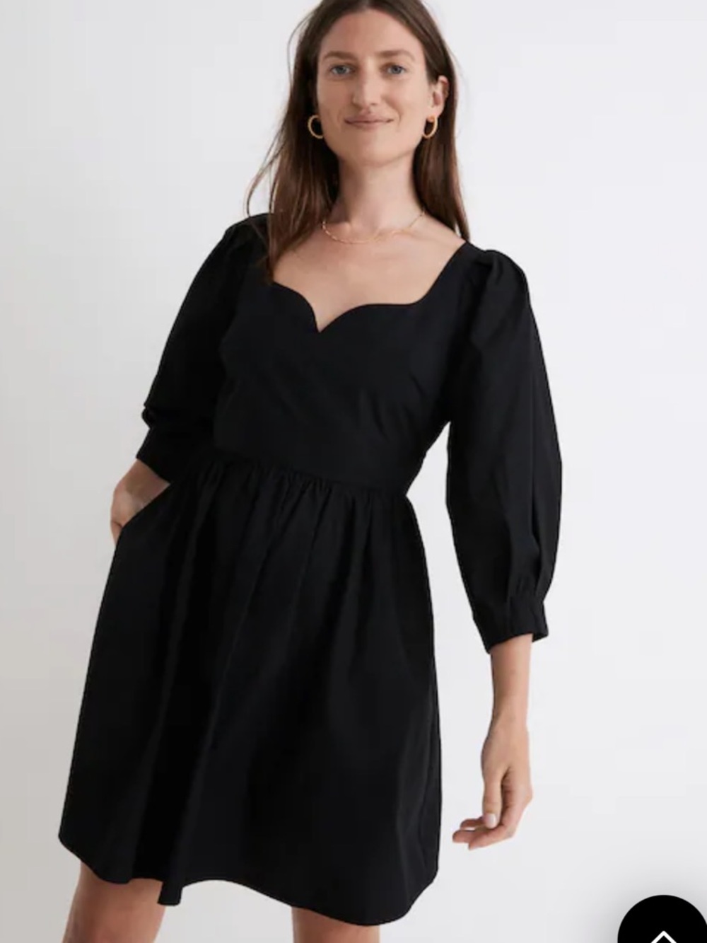 Madewell Poplin Puff-Sleeve Mini Dress Black - Picture 2 of 9
